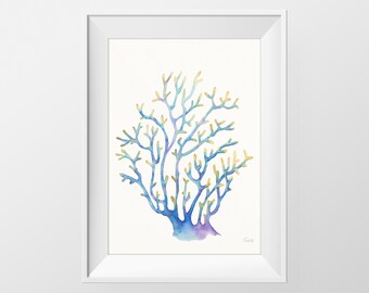 Coral Aquarel Print, Nautische Illustratie, Hedendaagse afdrukbare kunst, digitale download