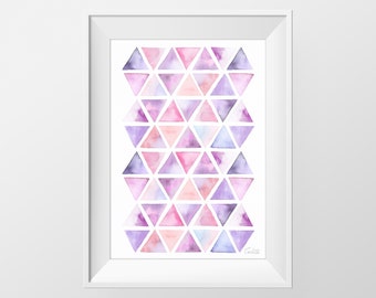 Kleurrijke driehoeken, geometrische patroonillustratie, hedendaagse afdrukbare kunst, DIGITALE DOWNLOAD