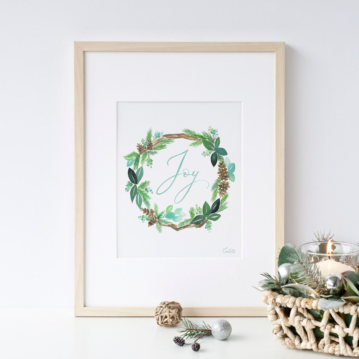 Christmas Joy Wreath Print, Christmas Printable Art, Winter Decor ...