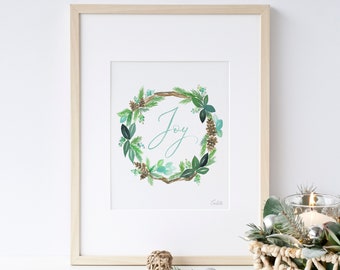Christmas Joy Wreath Print, Christmas Printable Art, Winter Decor, DIGITALE DOWNLOAD