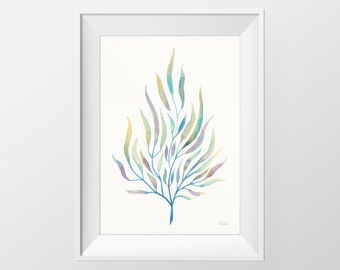 Algen Aquarel Print, Zeewier Illustratie, Hedendaagse Afdrukbare Kunst, DIGITALE DOWNLOAD
