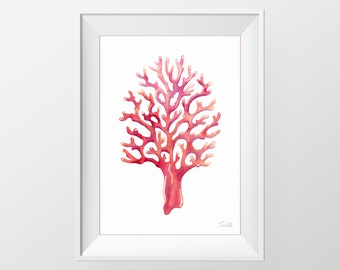 Red Coral Aquarel Print, Nautische Illustratie, Hedendaagse Print, Beach Wall Decor, Hamptons Wall Art, DIGITALE DOWNLOAD
