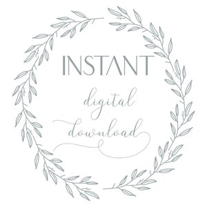 Puede incluir: Un gr&aacute;fico de descarga digital con una corona de hojas y el texto "INSTANT descarga digital".