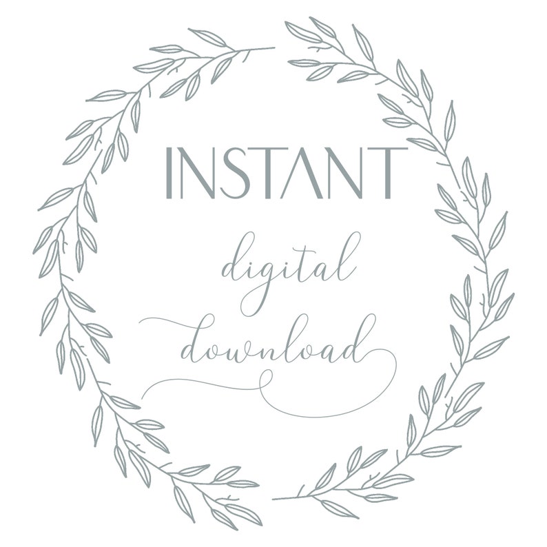 Puede incluir: Un gr&aacute;fico de descarga digital con una corona de hojas y el texto "INSTANT descarga digital".