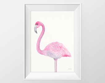 Flamingo Aquarel Print, Flamingo Illustratie, Hedendaagse Afdrukbare Kunst, DIGITALE DOWNLOAD