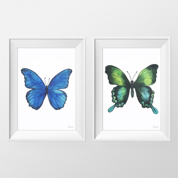 Blue & Green Morpho Butterfly Watercolor Print, Printable Butterfly Illustration, Contemporary Printable Art, DIGITAL DOWNLOAD