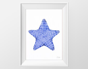 Blue Star Watercolor Print, Nautische Illustratie, Hedendaagse Print, Beach Wall Decor, Hamptons Wall Art, DIGITALE DOWNLOAD