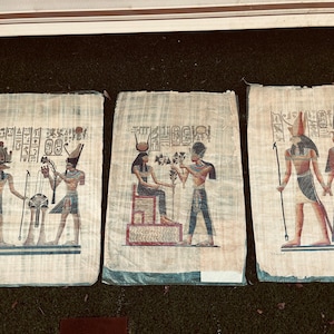 Hand painted Egyptian figures on papyrus paper