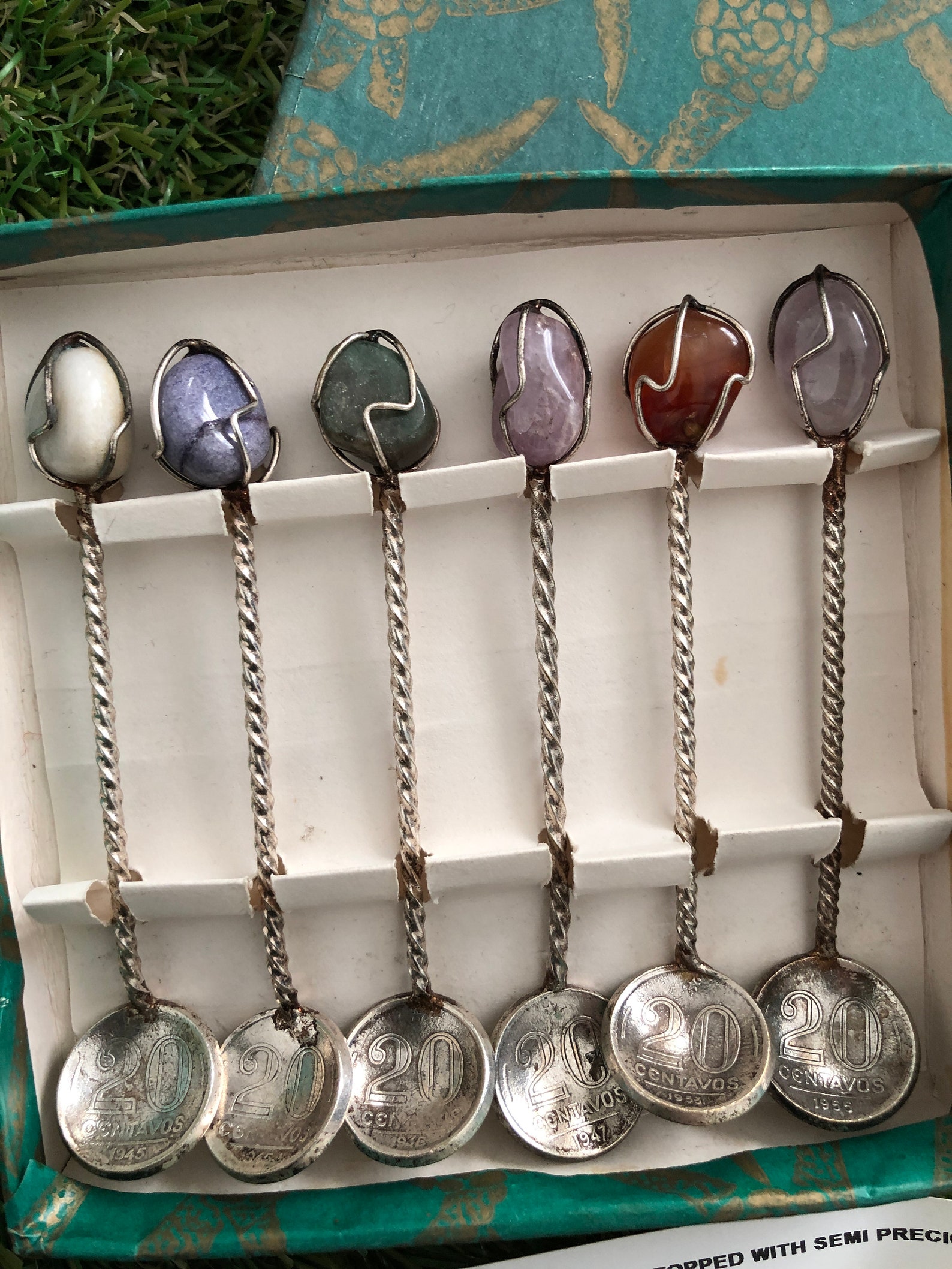 Brazilian Silver Coin Spoons Topped With Semiprecious Stones SALE Etsy