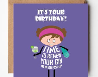 Funny Gin Membership Birthday Card for her – Gin & Tonic – Yoga Humour