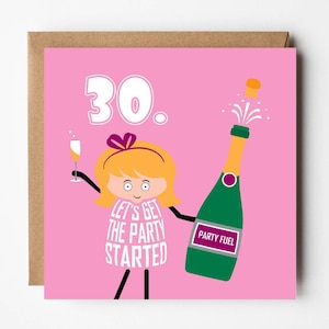 Grappige leuke verjaardagskaart van 30 voor haar | Verjaardagsbubbels | Prosecco | Verjaardagsfeestje meisje | Flirter dertig | Laat het feest beginnen | door Versed Aid