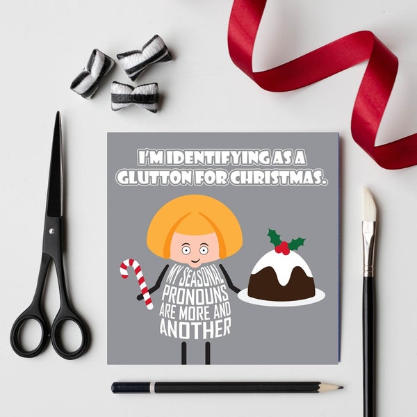 Funny, cute and cheeky Christmas card for her | The ideal card for those who over indulge at Christmas! | Designed by Versed Aid