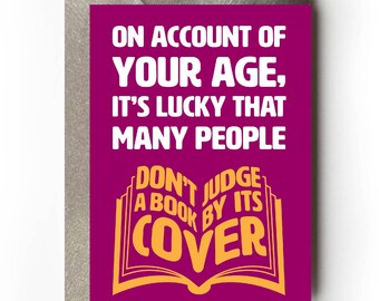 Carte d'anniversaire drôle et grossière : typographie effrontée et sarcastique | Ne jugez pas un livre par sa couverture