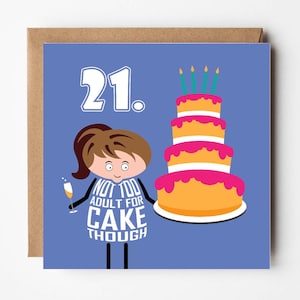 Lustige niedliche 21. Geburtstagskarte für Sie | Meilenstein Alter | Lustige Geburtstagstorte | Happy 21st Karte | Volljährig | Entworfen von Versed Aid