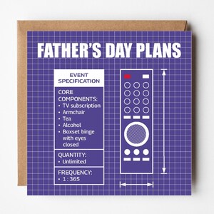 Funny Father’s Day Card – TV Remote Control, Dad Blueprint Card