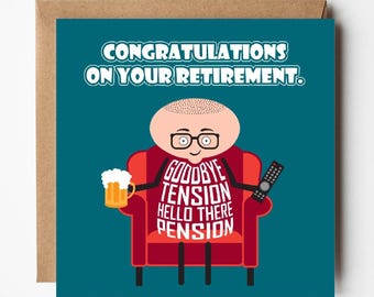 Tarjeta de jubilación divertida para él: Adiós tensión, hola pensión