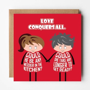 Cartão de amor engraçado, fofo e atrevido | Dia dos Namorados | Aniversário | O amor vence tudo, apesar das irritações domésticas! | Projetado por Versed Aid