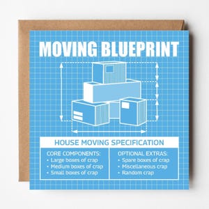 Lustige Umzugskarte – Bauplan Kisten voller Scheiße – Neues Zuhause / Housewarming Karte