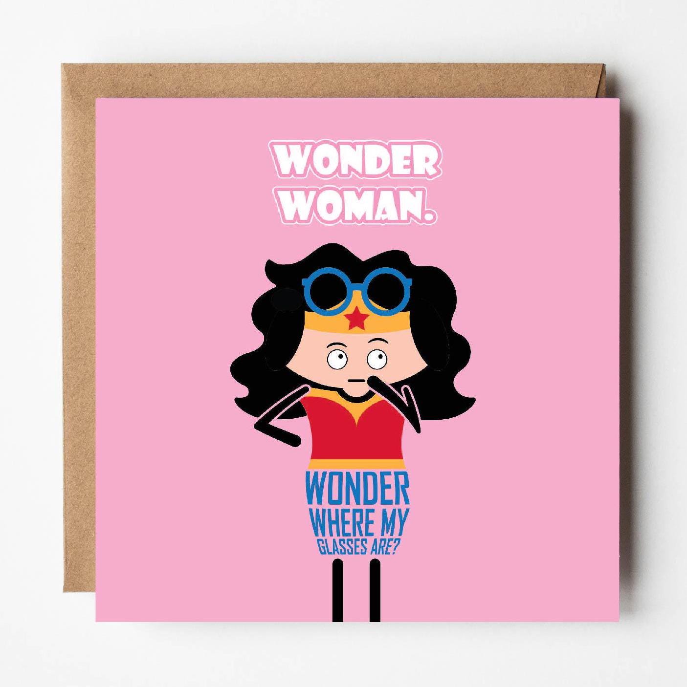 Wonder Woman Geburtstagskarte Von Wee Blue Coo – Strichmännchen-Design, 17,5 X 12,5 Cm, Mit Persönlicher Nachricht
