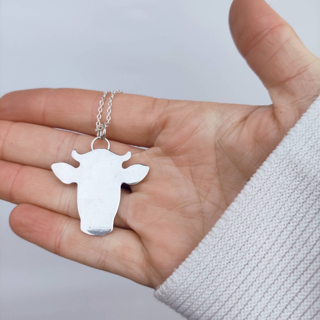 Sterling Silver Cow Head Necklace Etsy