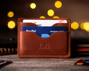 Leather Card Holder - Personalized Credit Card Case - Business Card Wallet - Slim Credit Card Wallet - Minimalist Bifold Wallet