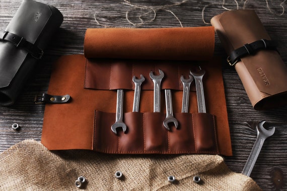 Leather Tool Roll, Custom Tool Wrap, Car Tools Storage Personalized Bag,  Leather Roll Bag, Leather Car Organizer for Tools Father Day Gift 