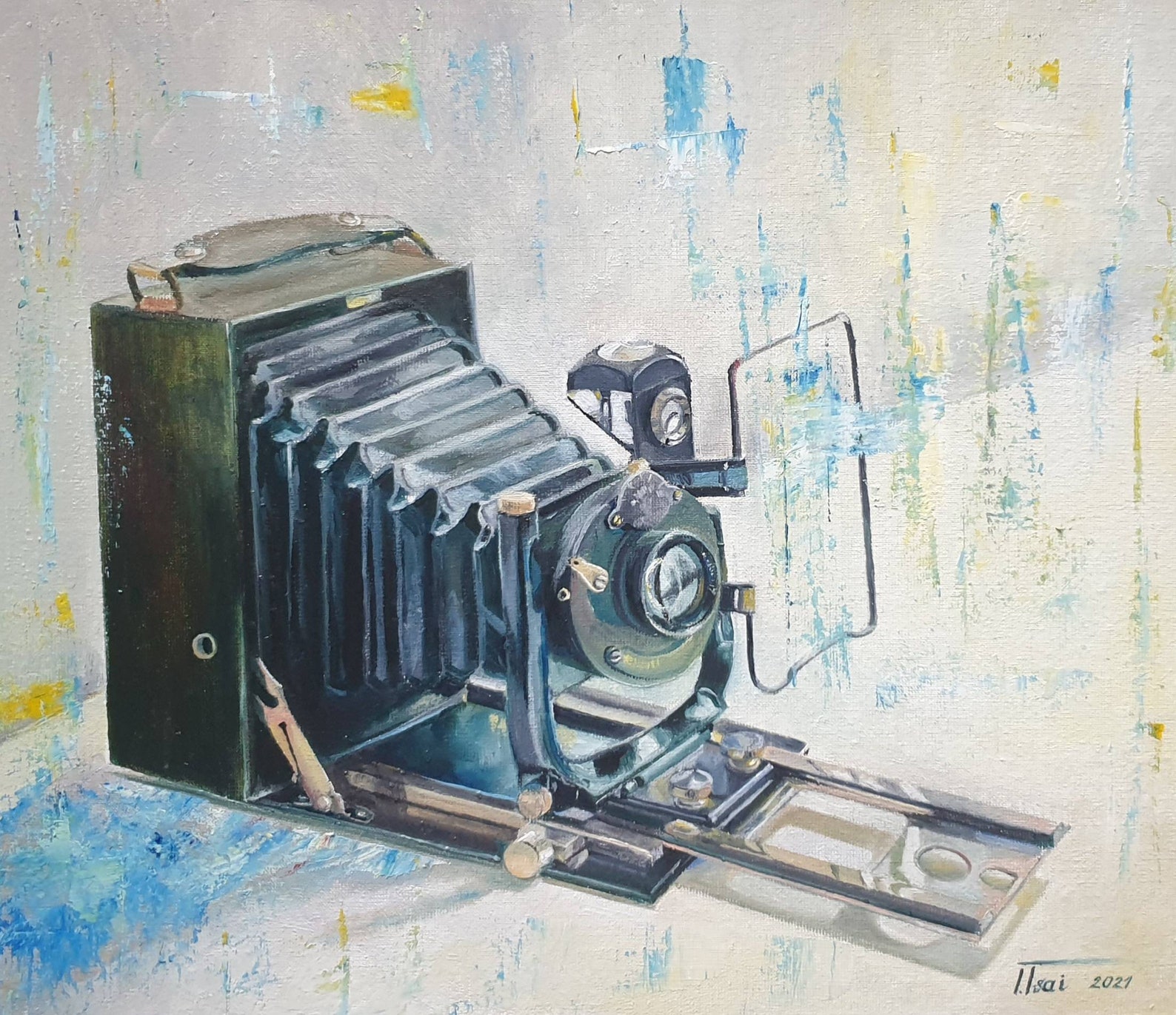 Vintage Camera Original Oil Painting Antique Folding Camera Etsy