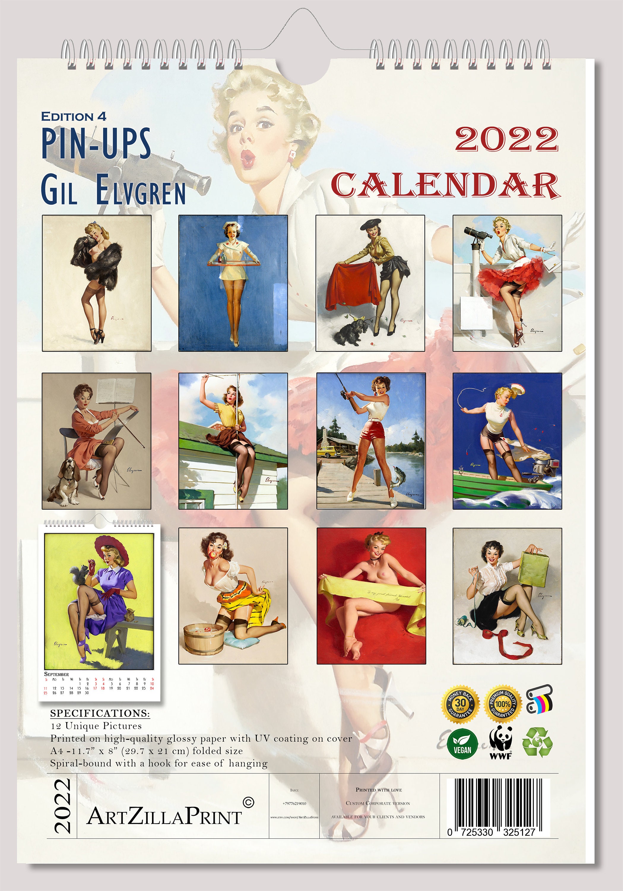 gil-elvgren-wall-calendar-2022-pin-up-girl-retro-vintage-etsy