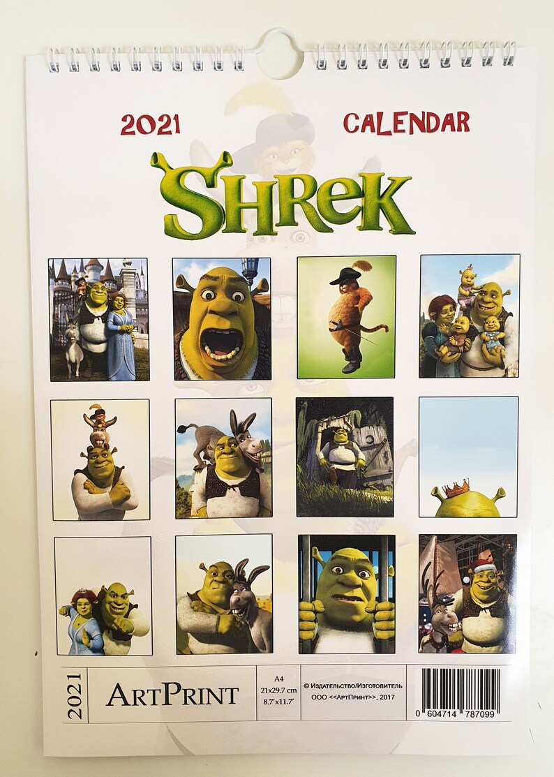 Shrek Wall Calendar 2021 A4 New Sealed Etsy