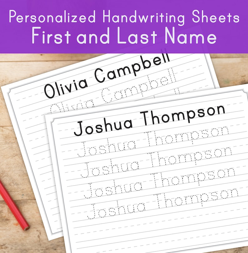 Custom First and Last Name Handwriting Practice Sheets for Preschoolers, Kindergarteners