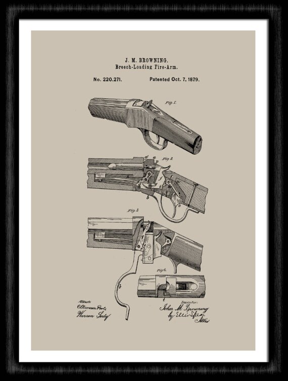 Antique Browning Breech Loading Firearm Patent Art Print Home Etsy