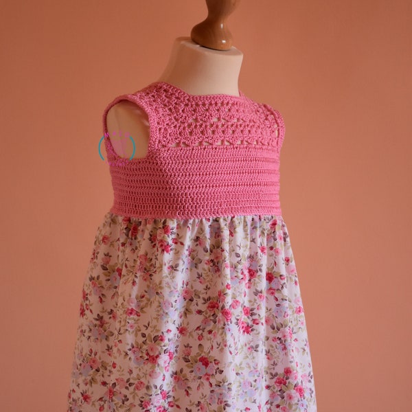 patrón de vestido de tela de crochet, tallas de 1 a 7 años, patrón de crochet, patrón de crochet para bebé, patrón de vestido de crochet para niño pequeño