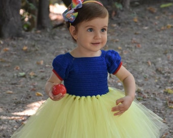 snow white crochet tutu dress pattern size 1 year and 2 years old, baby dress pattern