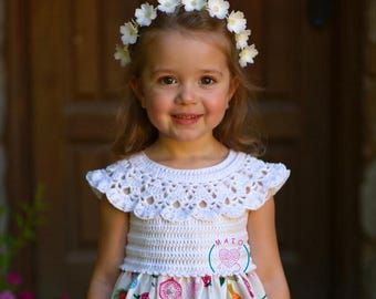 Crochet Dress Pattern for Girls, Fabric Dress Pattern, Sizes 1–6 Years, Video Tutorial