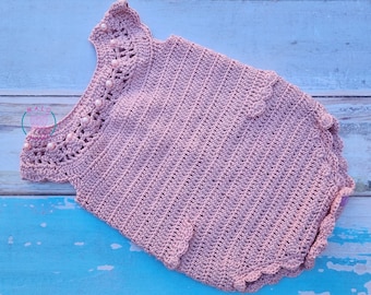 Crochet Pattern – Baby Girl Romper with Beaded Neckline – Size 0–3 Months – PDF Instant Download (English Only)