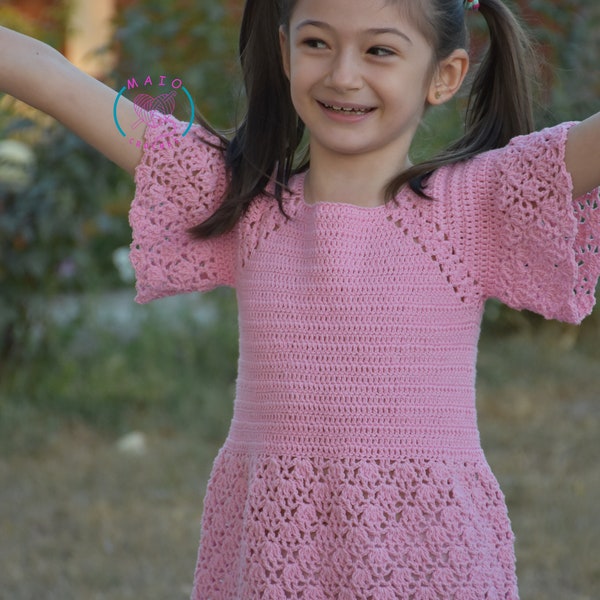 Crochet Dress Pattern, sizes 1 year to 7 years old