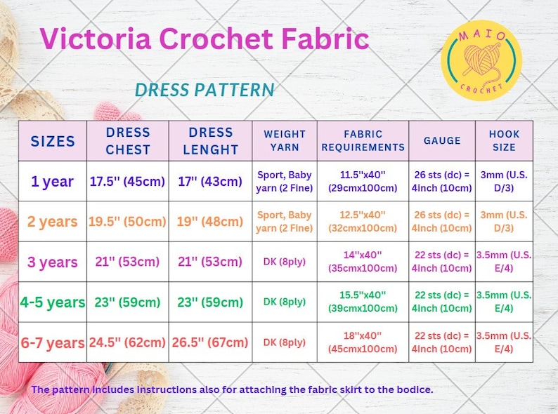crochet fabric dress pattern, sizes 1 to 7 years old, crochet pattern, baby crochet pattern, toddler crochet dress pattern zdjęcie 2