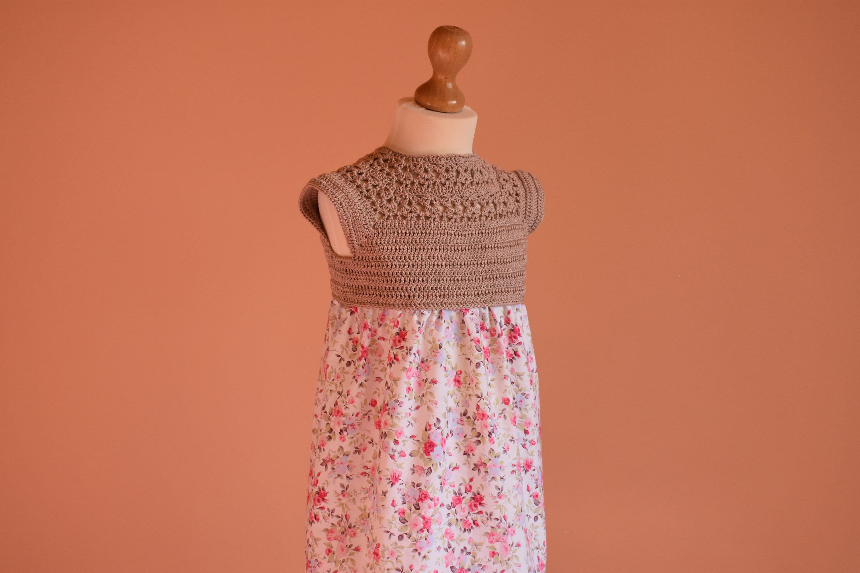 Crochet and fabric baby dress pattern hot sale