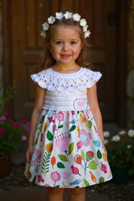 Crochet Dress Pattern for Girls, Fabric Dress Pattern, Sizes 1–6 Years, Video Tutorial