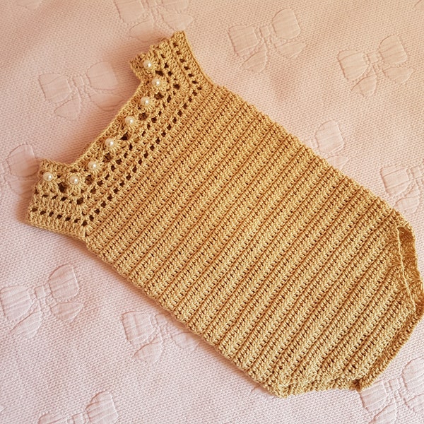 crochet baby romper pattern, size 0-3 months