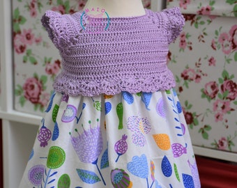 baby crochet fabric dress pattern, sizes new born to 3 years old