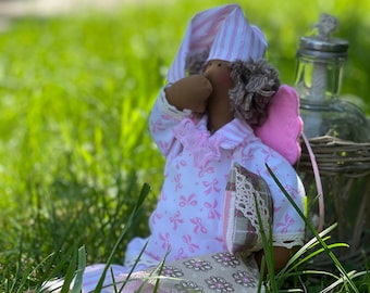 Tilda Sleep Father's day gift Аfrican american doll Scandinavian primitive doll Sleeping angel Interior doll Pajama angel Tilda pajamas