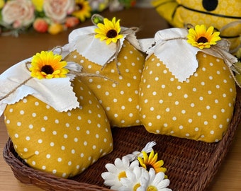 Fabric honey jar Honey jar decor for kitchen Honey comb decor Honey jar Honey dipper Summer decor for home Summer tiered trayBee tiered tray