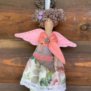 Tilda Doll Handmade doll Small doll Hanging decoration Angel with a heart Soft angel Textile Fairy Angel Tilda Gift for sister mother friend