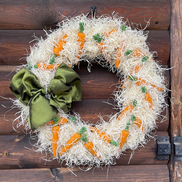 Easter wreath 18.5 Easter carrot wreath Сarrot wreath Rustic wreath Spring wreath Farmhouse wreath Foyer wreath Wall wreath Mantelpiecedecor