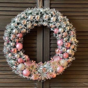 Christmas wreath Holiday wreath Pink with silver wreath Pink Christmas wreath Elegant Christmas gift Winter wreath Traditional Christmas image 1