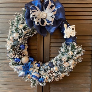 Hanukkah wreath Dark blue and silver wreath Christmas wreath Elegant Christmas wreath Home decor Gift front door wreath image 1