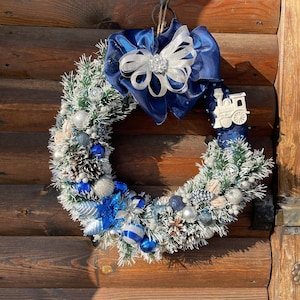 Hanukkah wreath Dark blue and silver wreath Christmas wreath Elegant Christmas wreath Home decor Gift front door wreath image 2