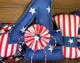 Número 4 de peluche patriótico hecho a mano – Decoración americana del 4 de julio, decoración de bandeja escalonada del 250 aniversario del Día de la Independencia, azul patriótico