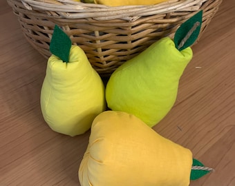 Fabric yellow pears set of 3 fabric pears Pears tiered tray Pear filler for bowl Plush pear Primitive decor summer/autumn Fall shelf decor